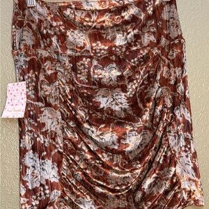 Free People Rust and Cream Floral Midi Skirt